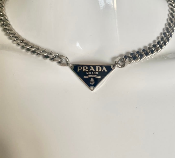 Authentic PRADA triangle plaque pendant reworked necklace