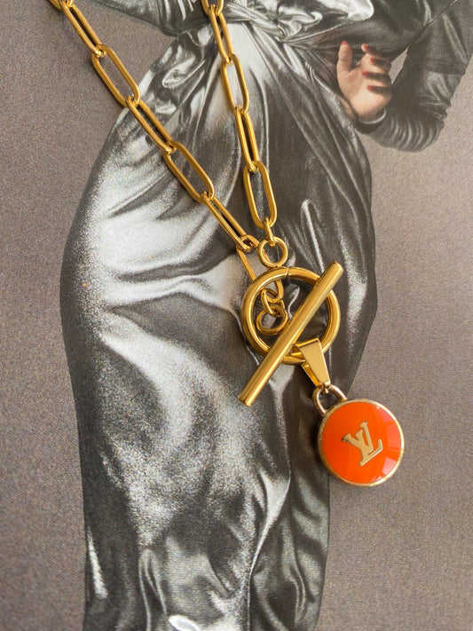 Authentic LOUIS VUITTON Pastilles Orange charm reworked necklace