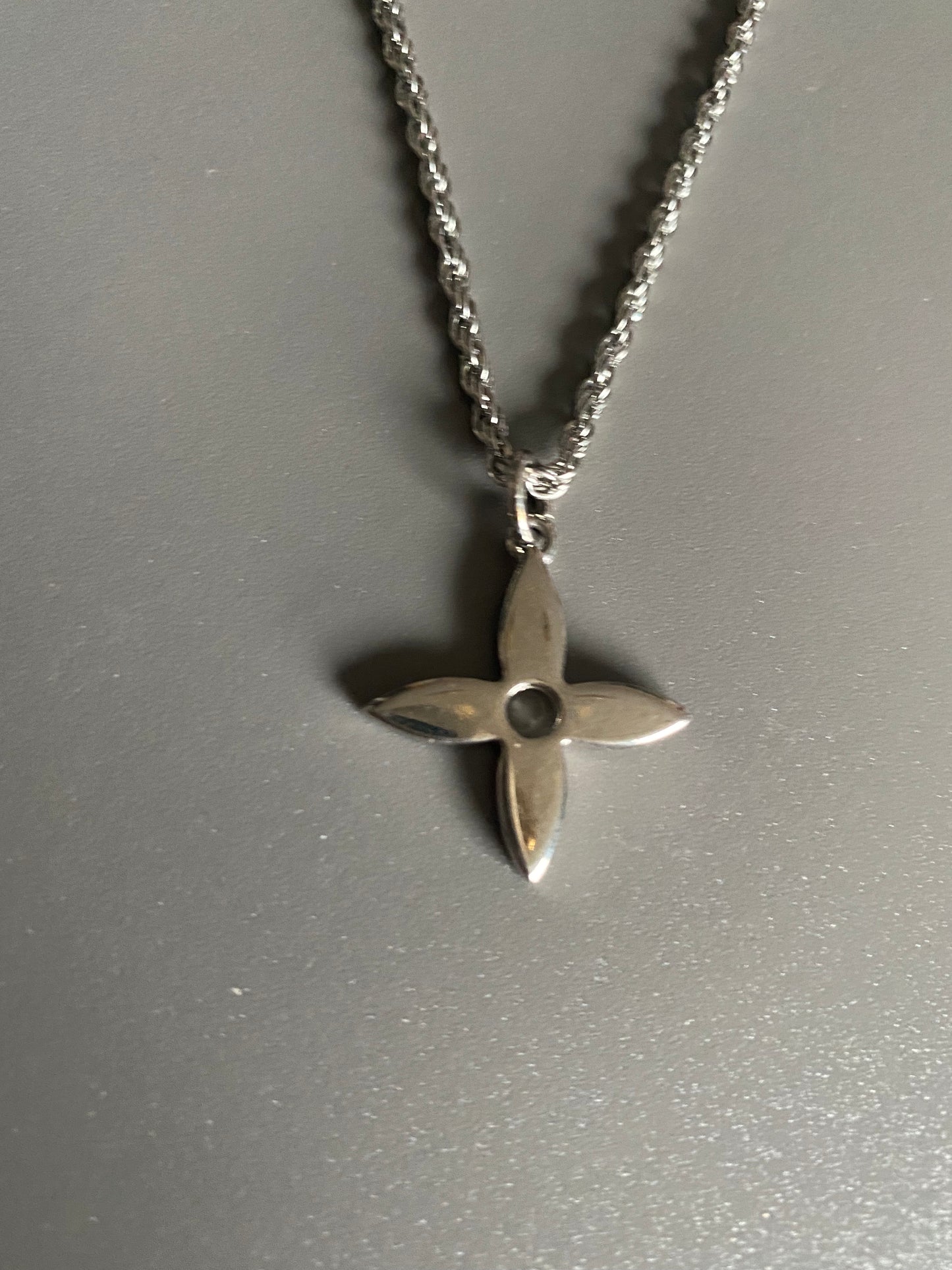 Authentic LOUIS VUITTON vintage silver flower pendant reworked necklace