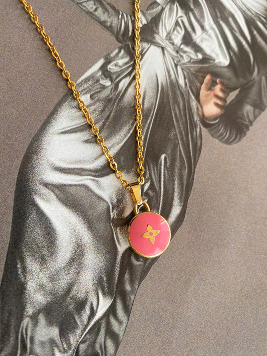 Authentic LOUIS VUITTON Pastilles Pink LV charm reworked necklace