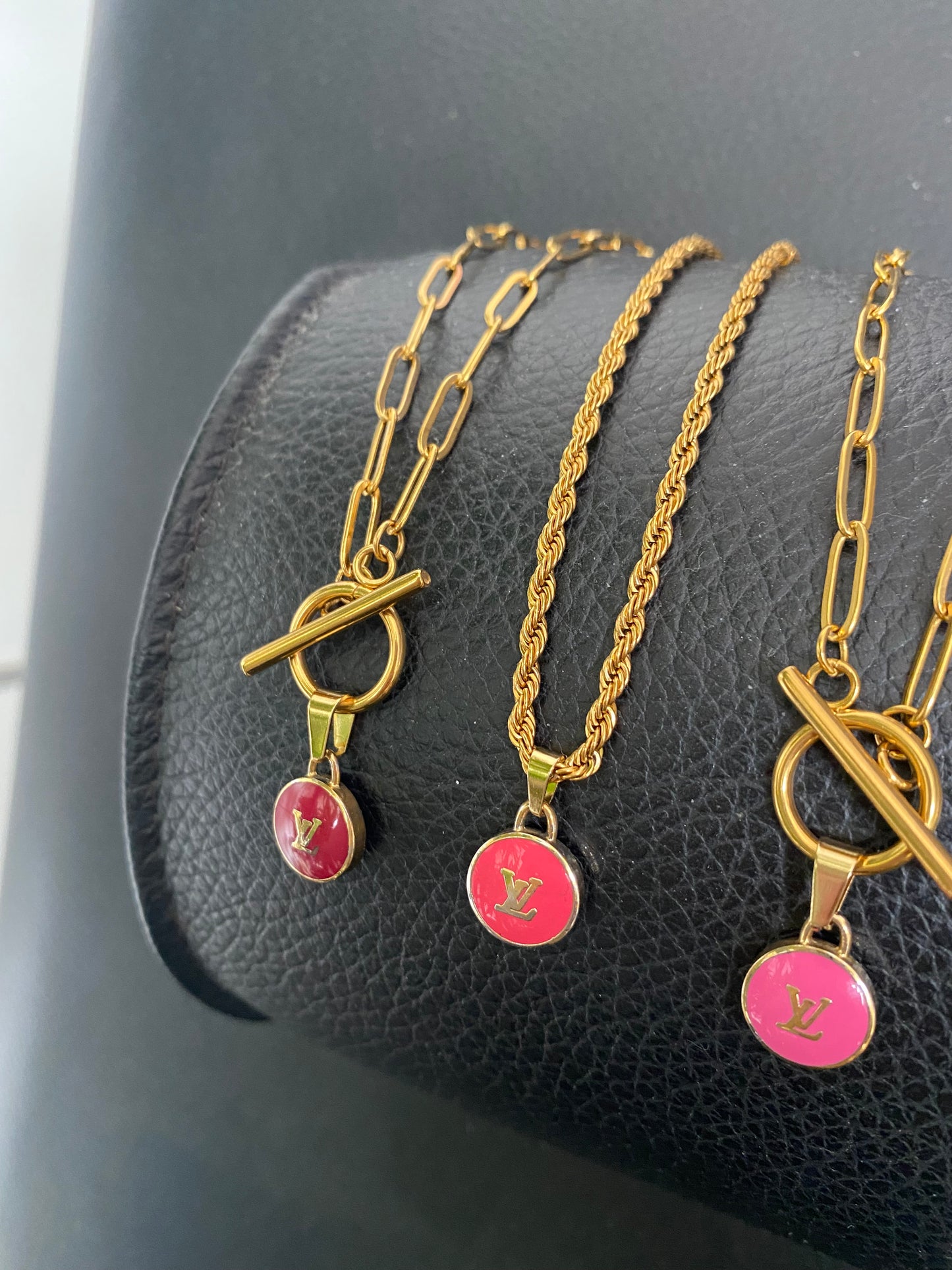 Authentic LOUIS VUITTON Light Pink Pastilles LV pendant reworked necklace