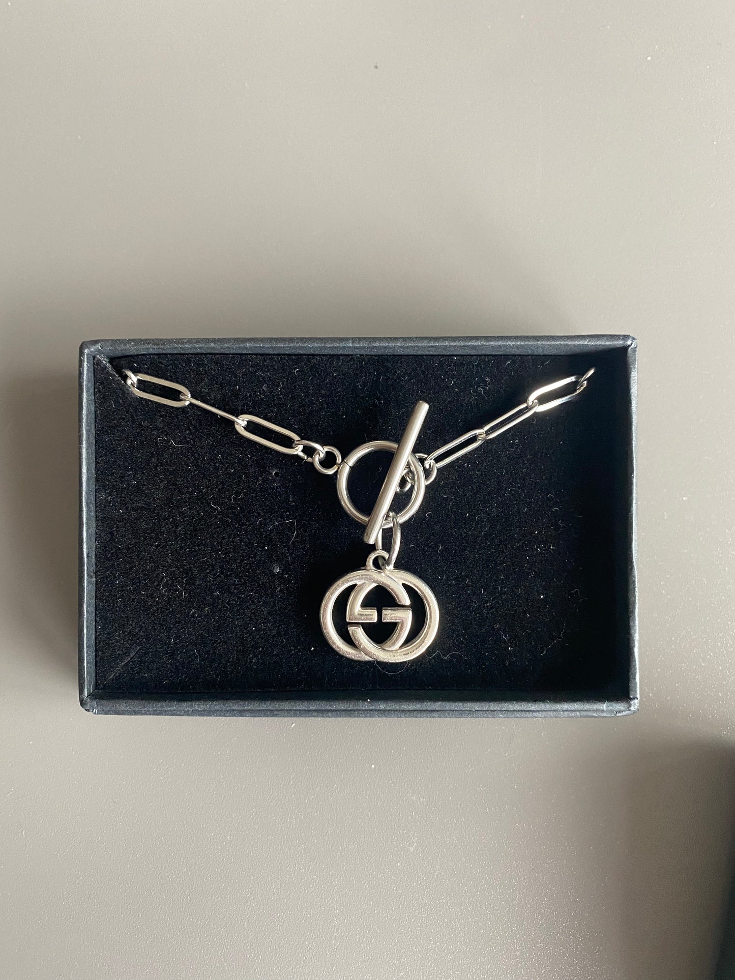 Authentic GUCCI sterling Medium silver vintage pendant reworked onto necklace