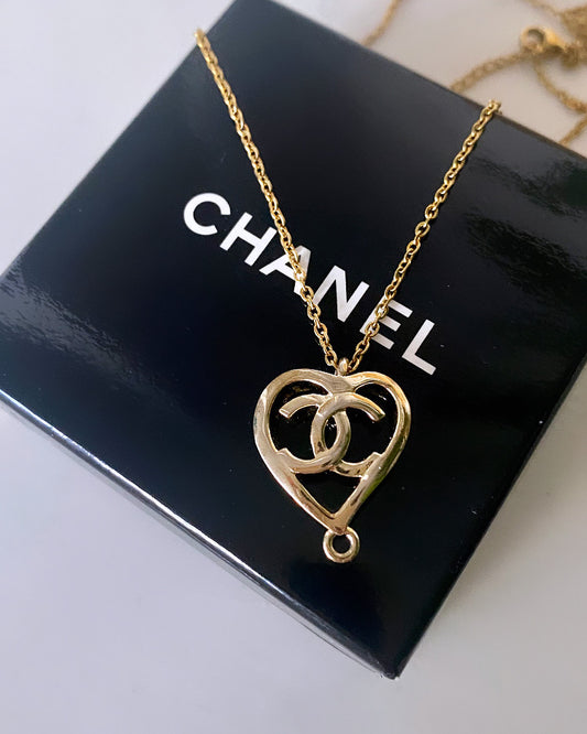 Authentic CHANEL vintage gold CC heart pendant reworked necklace
