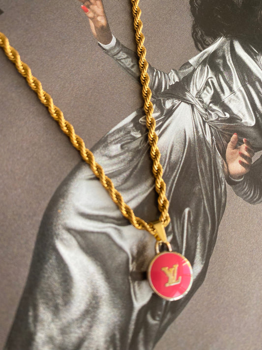 Authentic LOUIS VUITTON Pastilles Pink LV charm reworked necklace