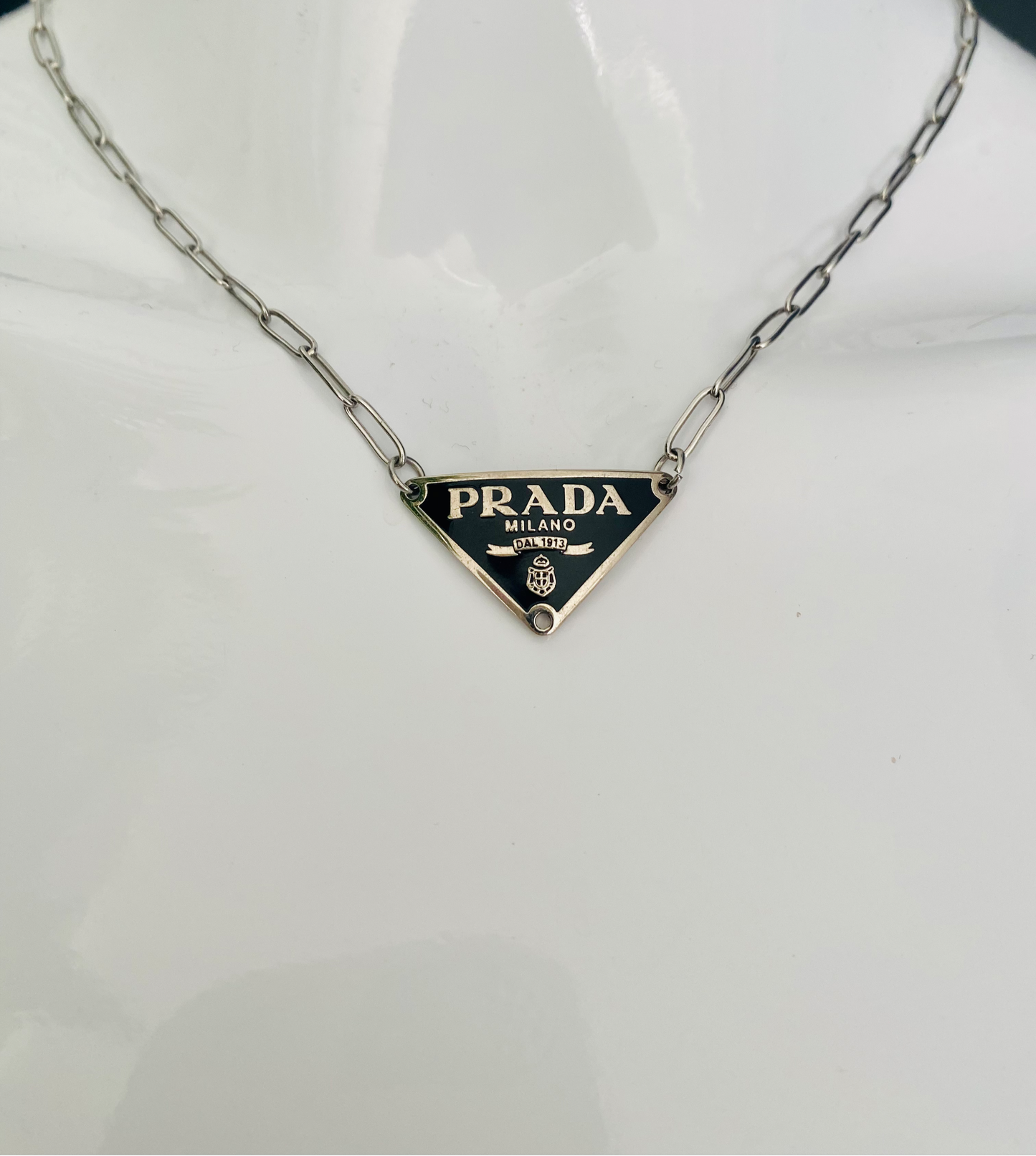Authentic PRADA triangle plaque pendant reworked necklace