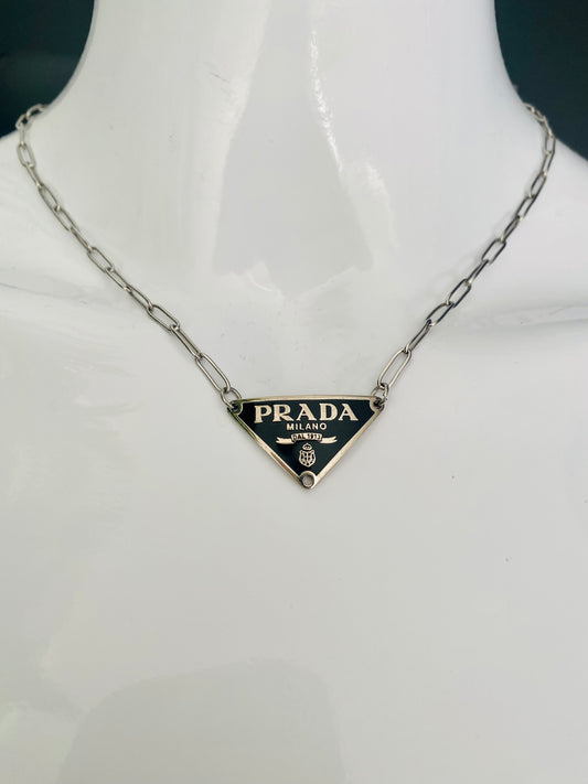 Authentic PRADA triangle plaque pendant reworked necklace