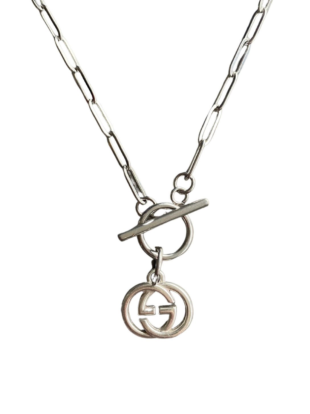 Authentic GUCCI sterling Medium silver vintage pendant reworked onto necklace