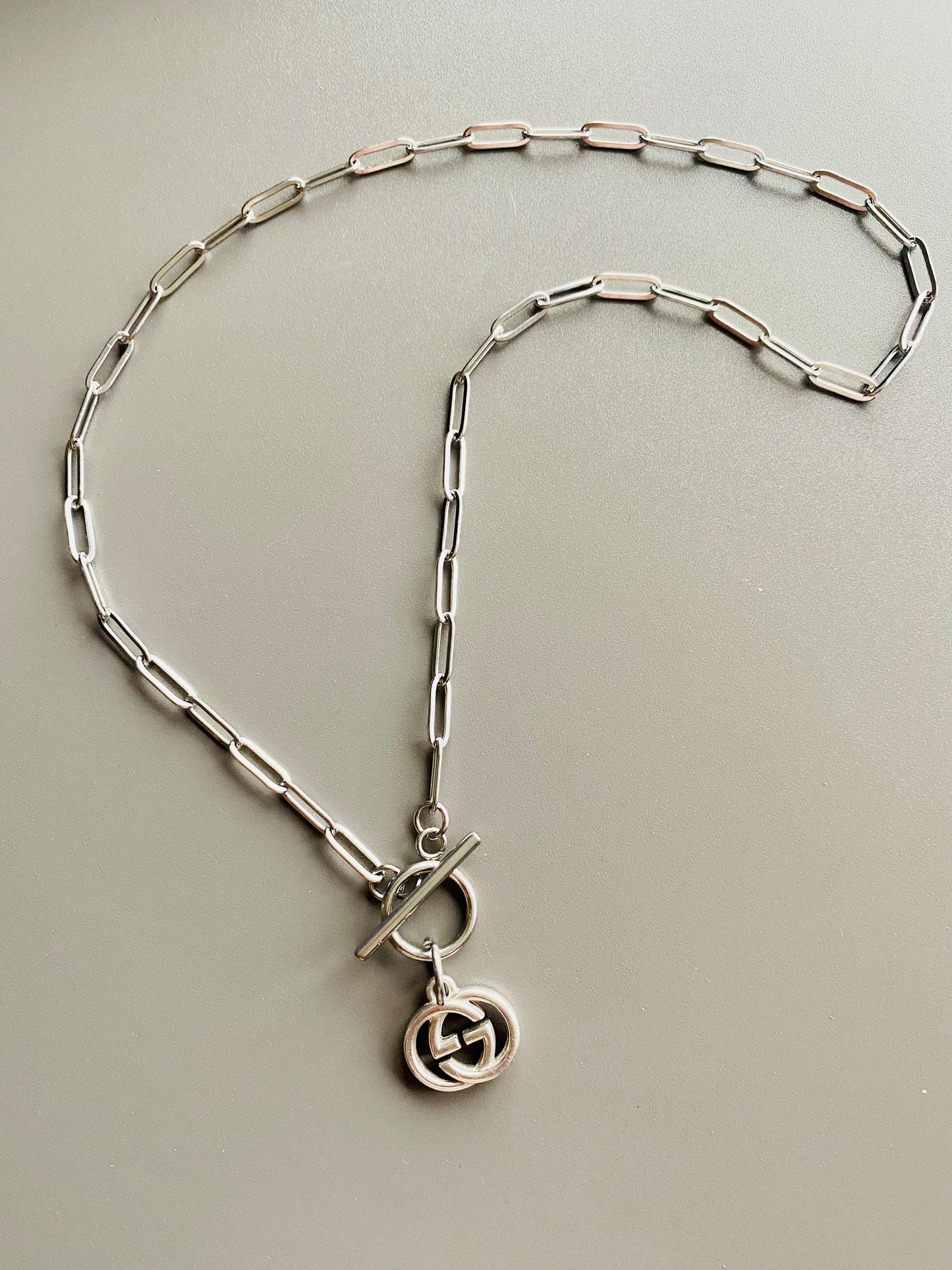 Authentic GUCCI sterling Medium silver vintage pendant reworked onto necklace
