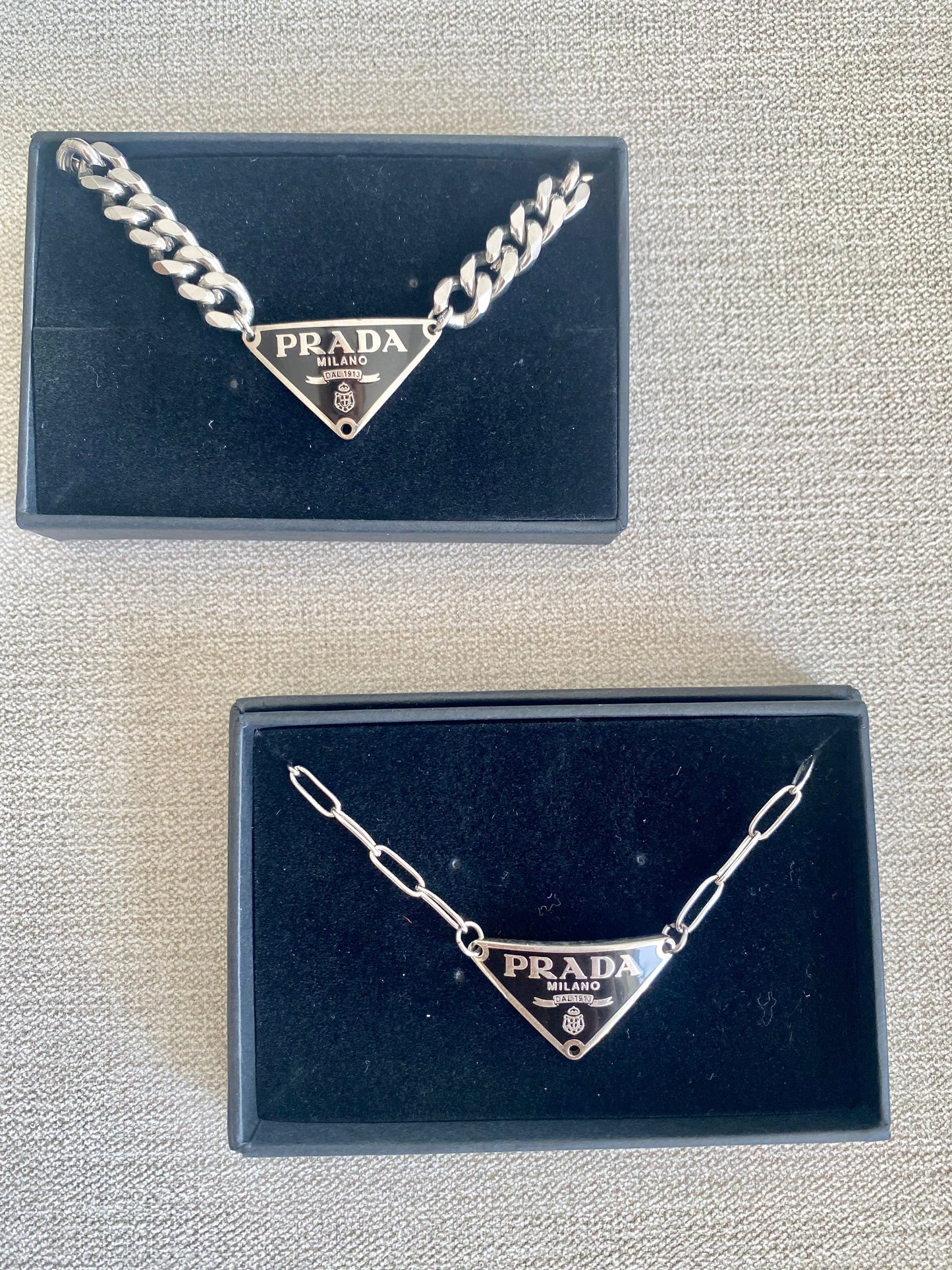 Authentic PRADA triangle plaque pendant reworked necklace