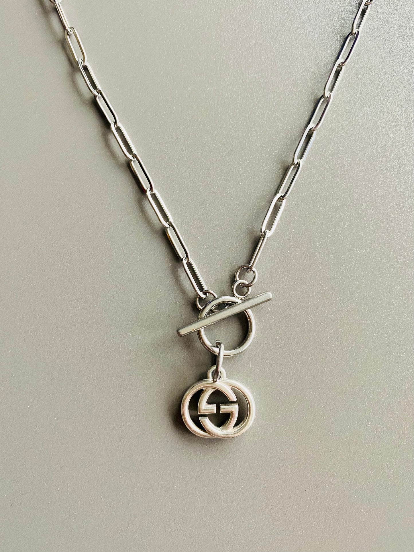 Authentic GUCCI sterling Medium silver vintage pendant reworked onto necklace