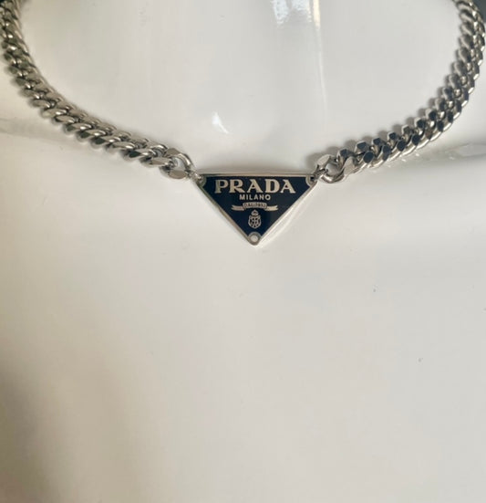 Authentic PRADA triangle plaque pendant reworked necklace