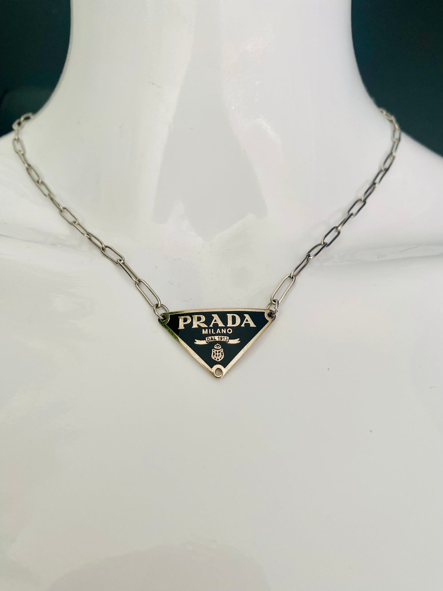Authentic PRADA triangle plaque pendant reworked necklace