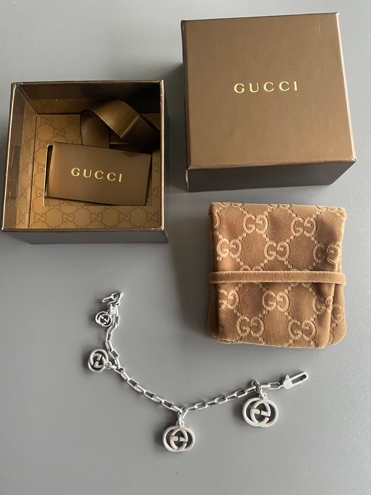Authentic GUCCI sterling Medium silver vintage pendant reworked onto necklace