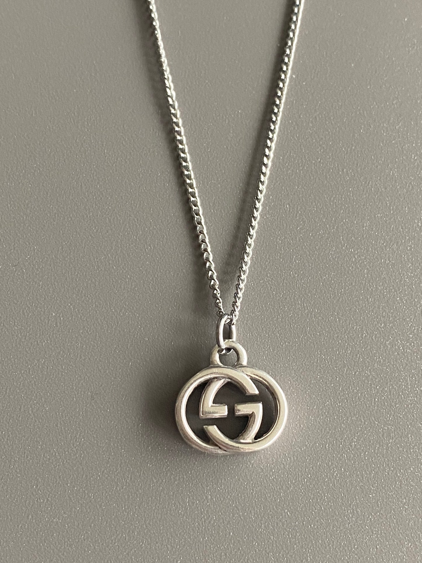 Authentic GUCCI Medium sterling silver vintage pendant reworked onto necklace