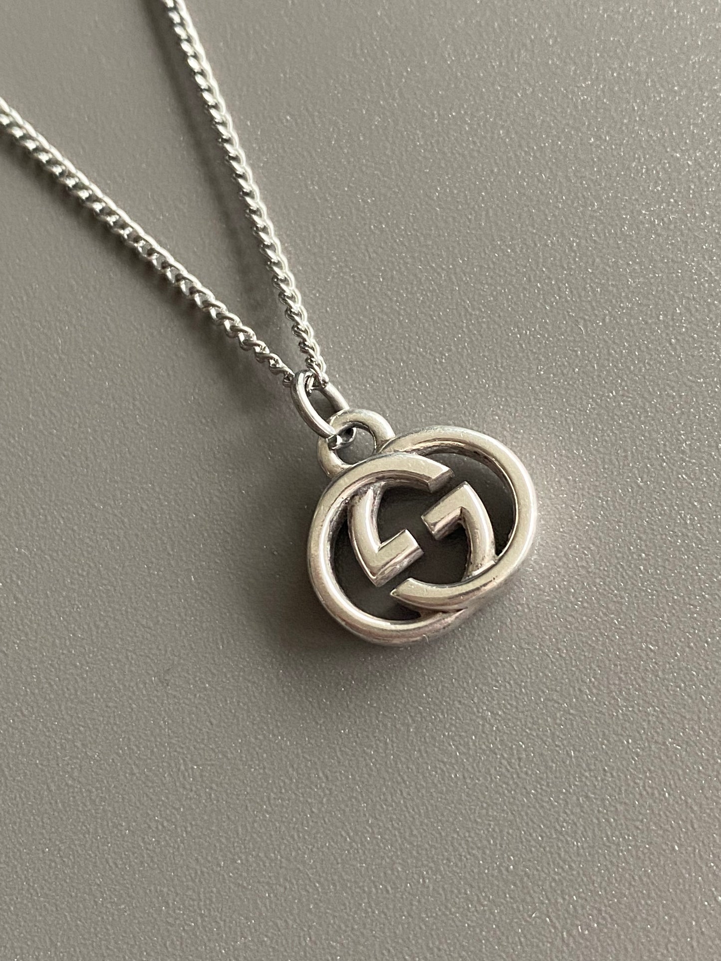 Authentic GUCCI Medium sterling silver vintage pendant reworked onto necklace