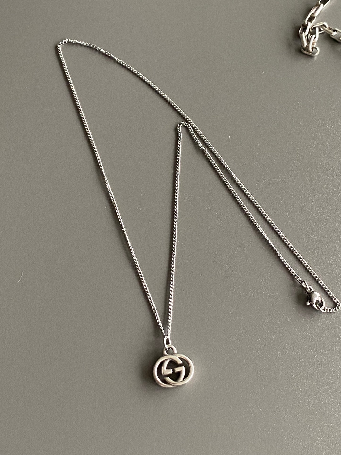 Authentic GUCCI Medium sterling silver vintage pendant reworked onto necklace