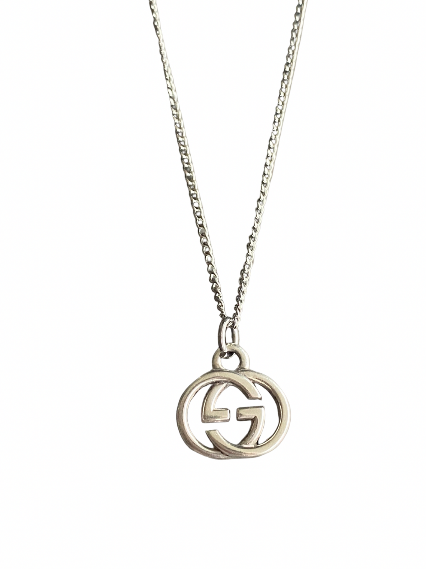 Authentic GUCCI Medium sterling silver vintage pendant reworked onto necklace