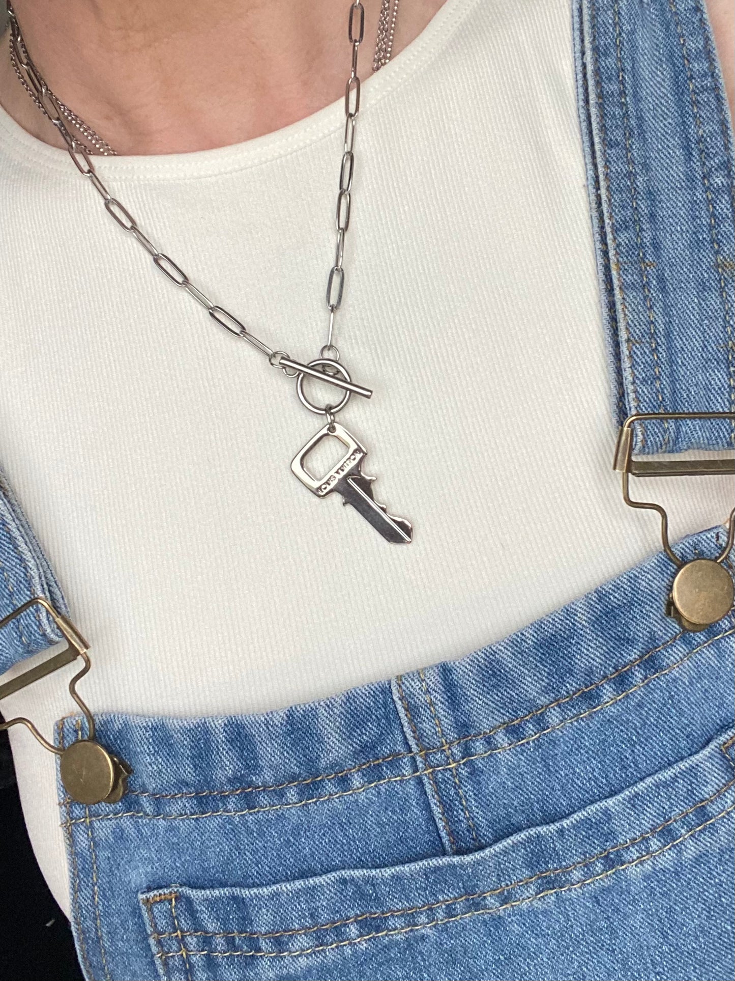 Authentic LOUIS VUITTON vintage silver key pendant reworked necklace