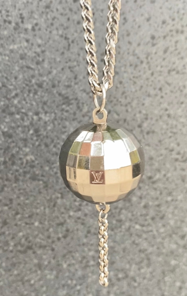Authentic LOUIS VUITTON vintage silver glitter ball reworked necklace