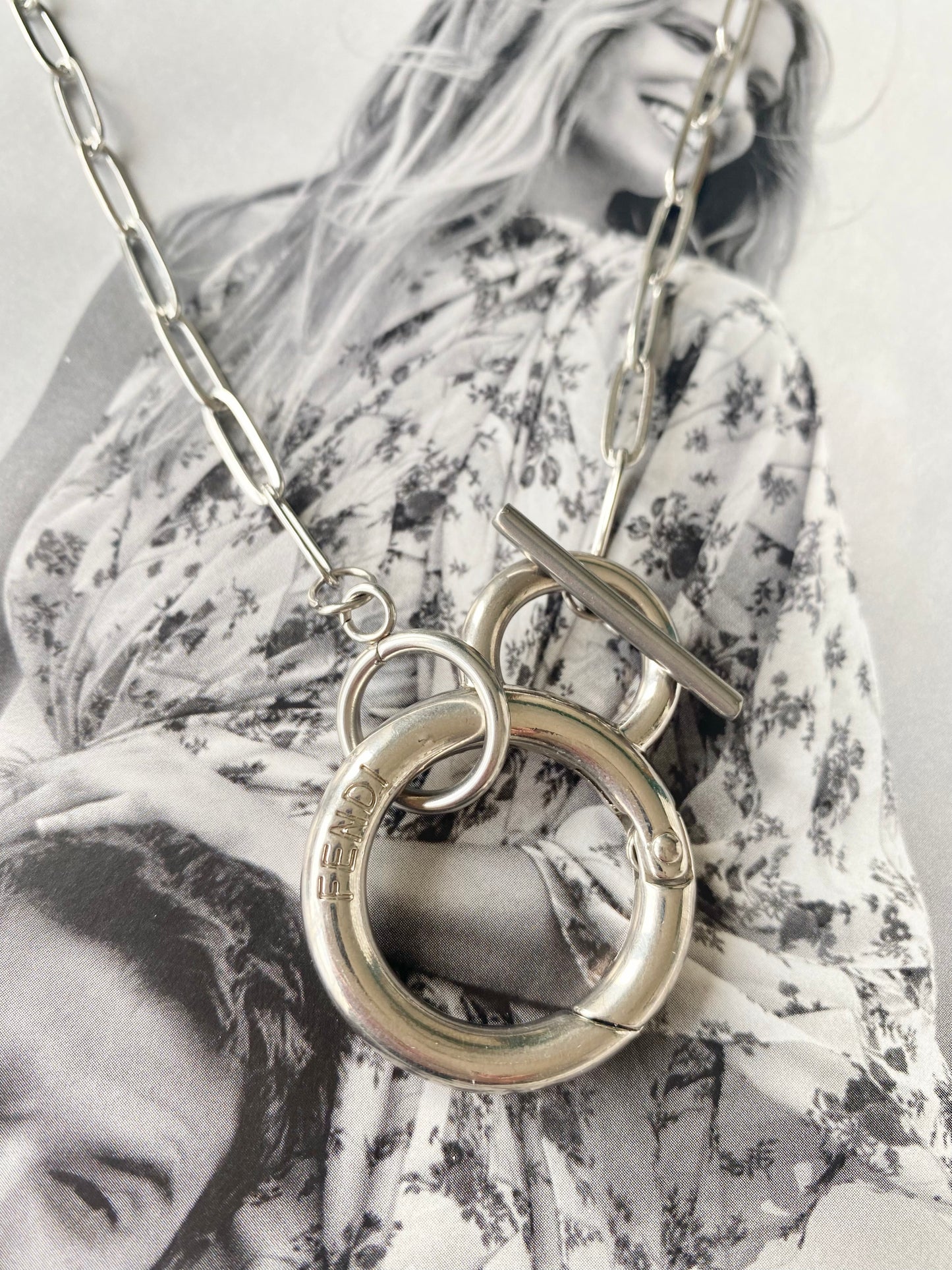Authentic FENDI pendant silver reworked necklace