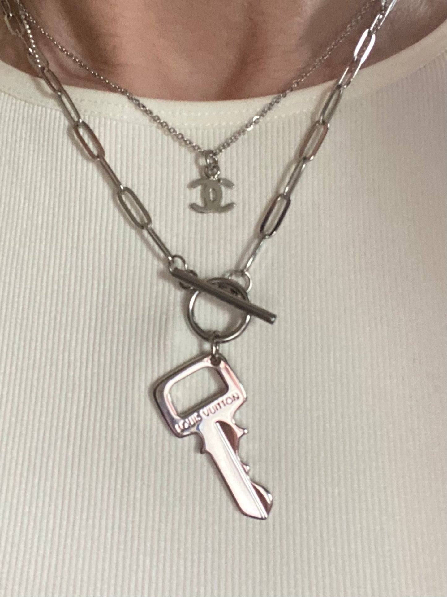 Authentic LOUIS VUITTON vintage silver key pendant reworked necklace
