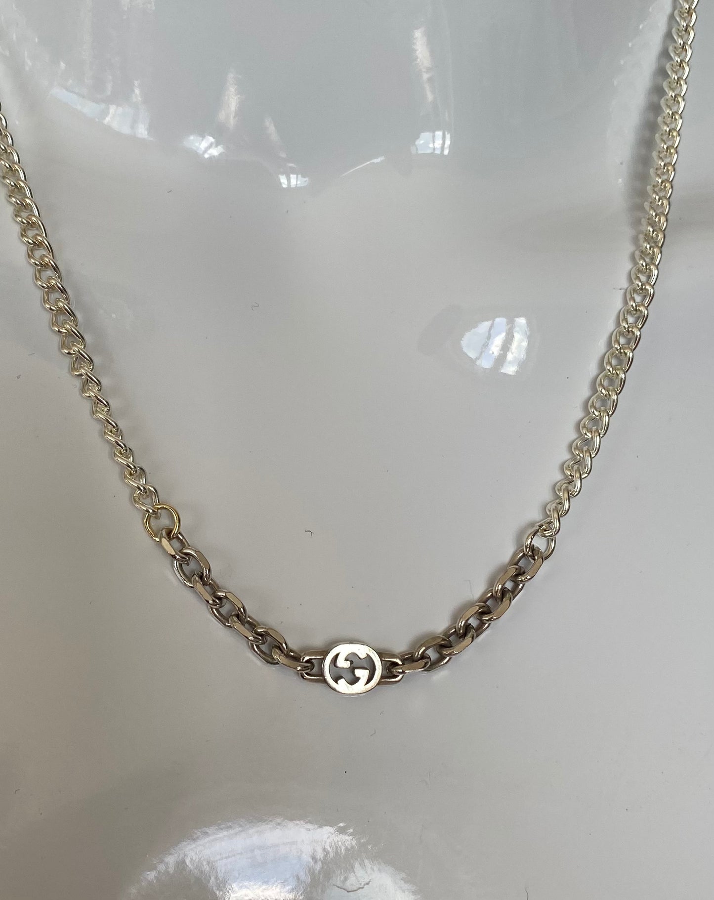 Authentic preloved vintage recycled repurposed reworked unique designer necklace jewellery anti-tarnish Gucci pendant silver non tarnish