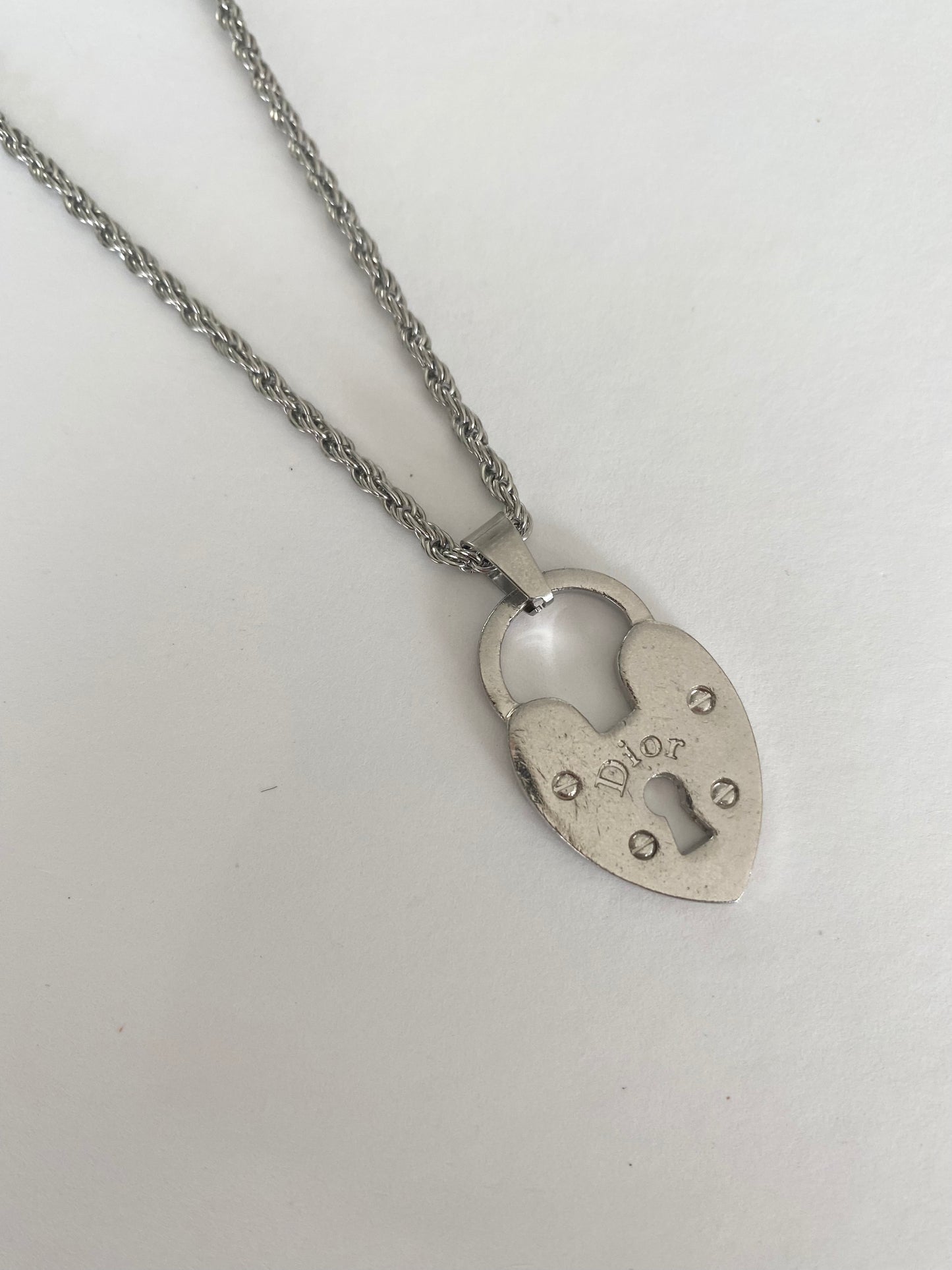 Authentic preloved vintage recycled repurposed reworked unique designer necklace jewellery anti-tarnish Christian DIOR silver non tarnish padlock