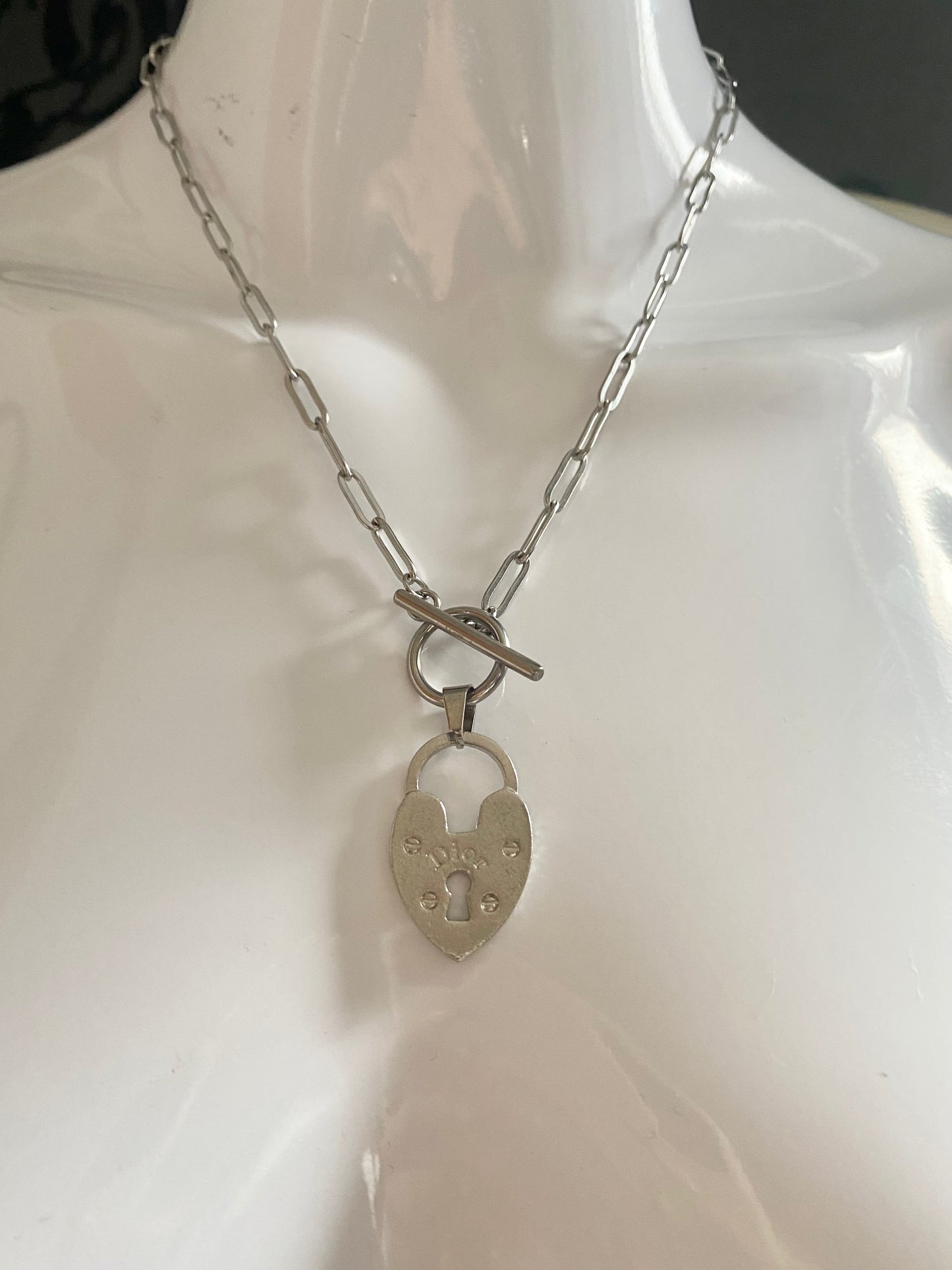 padlock Authentic preloved vintage recycled repurposed reworked unique designer necklace jewellery anti-tarnish Christian DIOR silver non tarnish