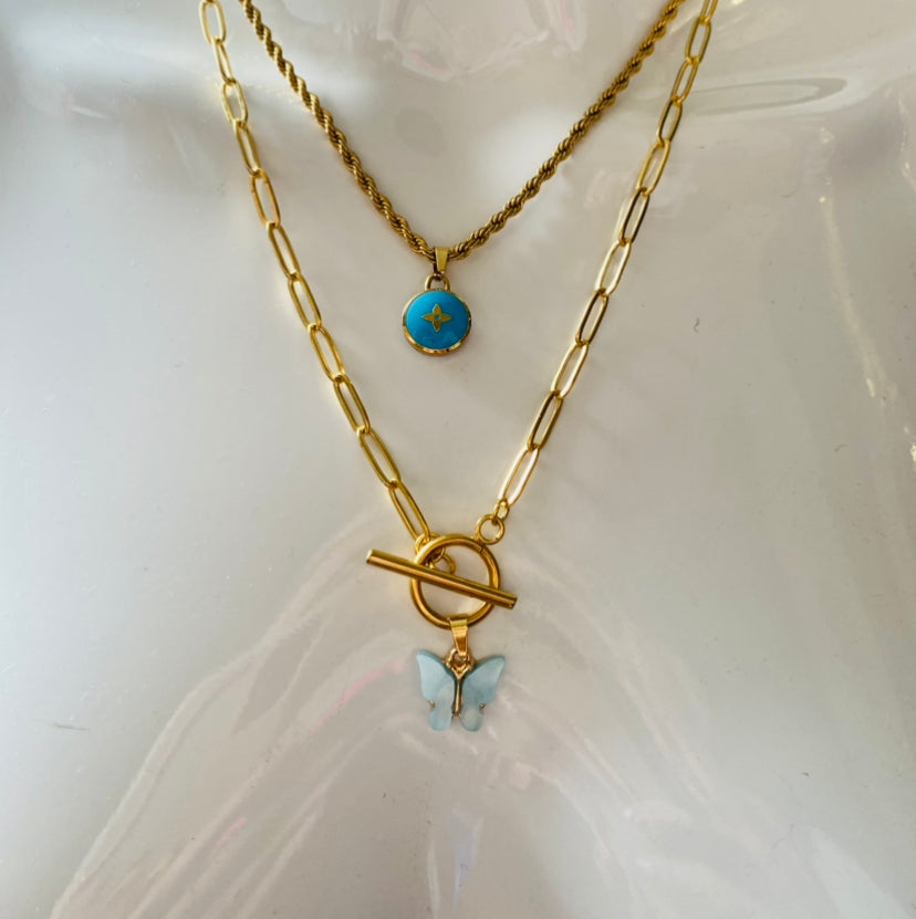 LOUIS VUITTON Blue Pastilles pendant reworked necklace