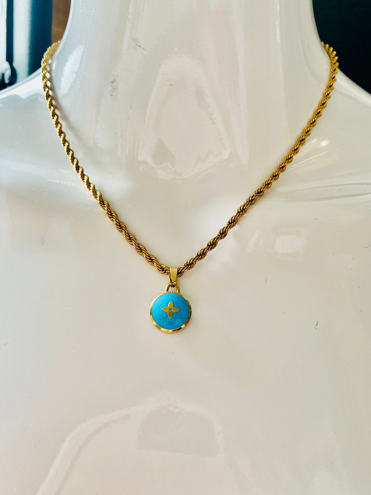 LOUIS VUITTON Blue Pastilles pendant reworked necklace