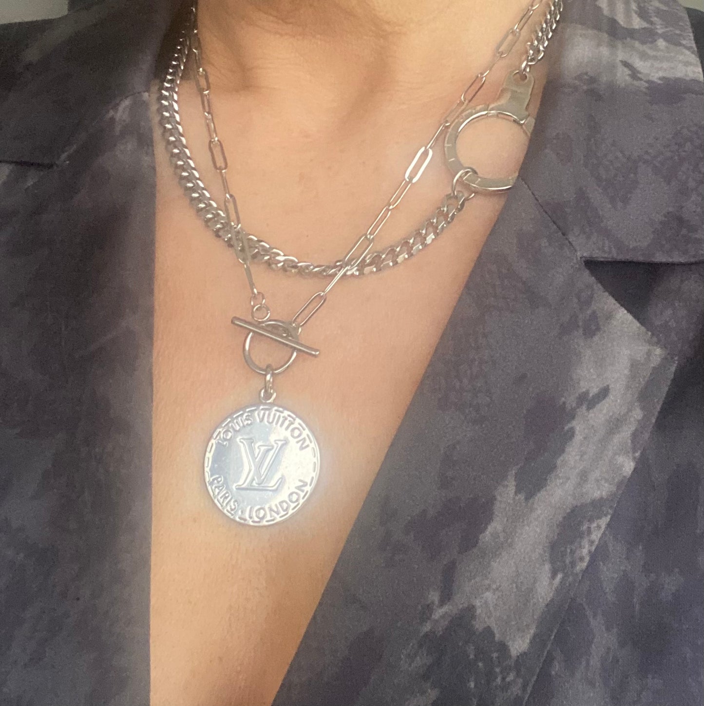Authentic Louis Vuitton vintage silver pendant reworked necklace