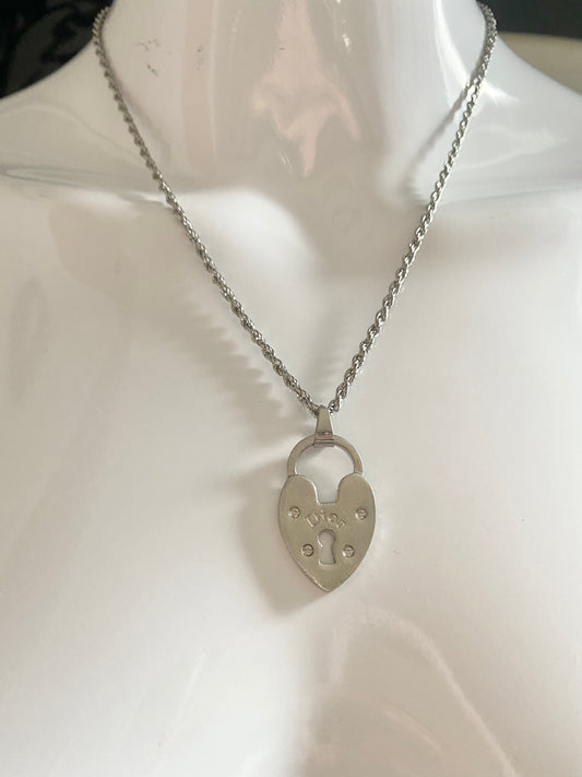 Authentic preloved vintage recycled repurposed reworked unique designer necklace jewellery anti-tarnish Christian DIOR silver non tarnish padlock