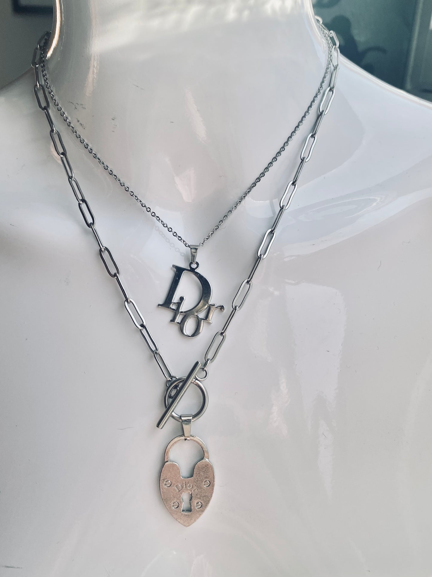 Authentic DIOR vintage Padlock Heart pendant reworked necklace