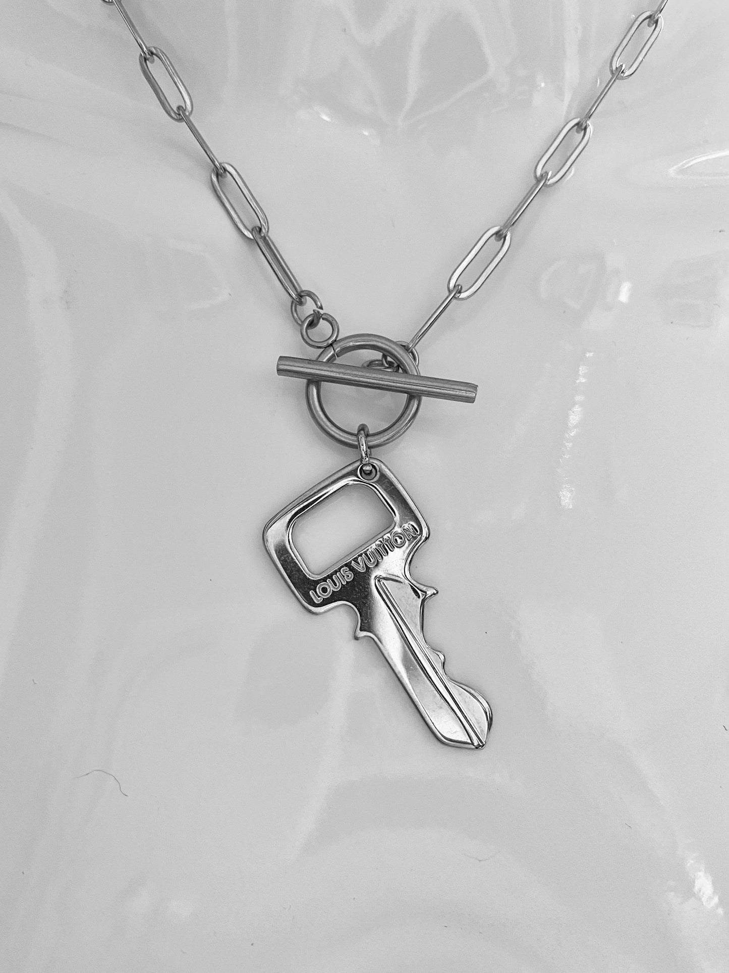 Authentic preloved vintage recycled repurposed reworked unique designer necklace jewellery anti-tarnish Louis vuitton silver