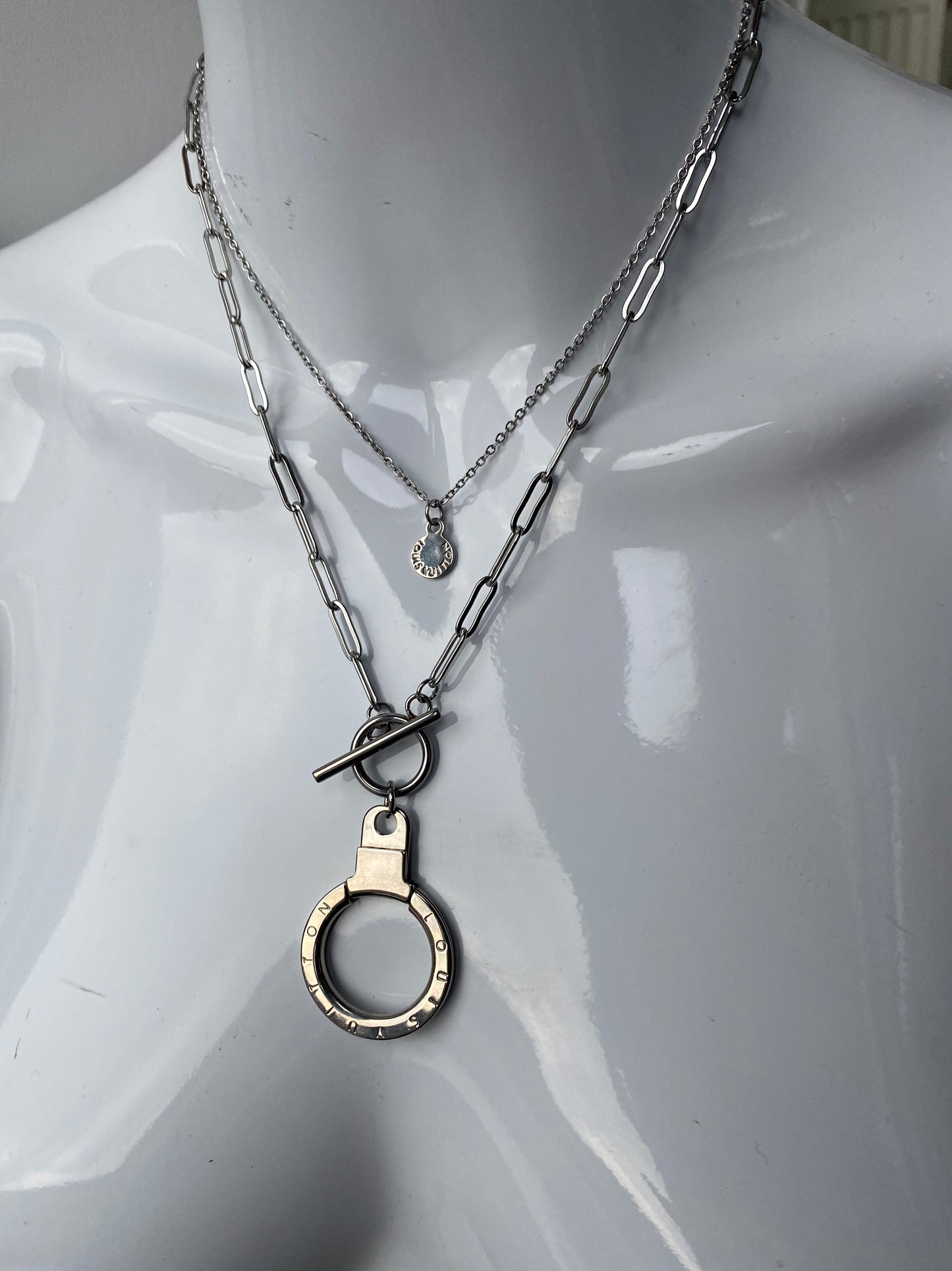 LOUIS VUITTON vintage silver pendant reworked necklace