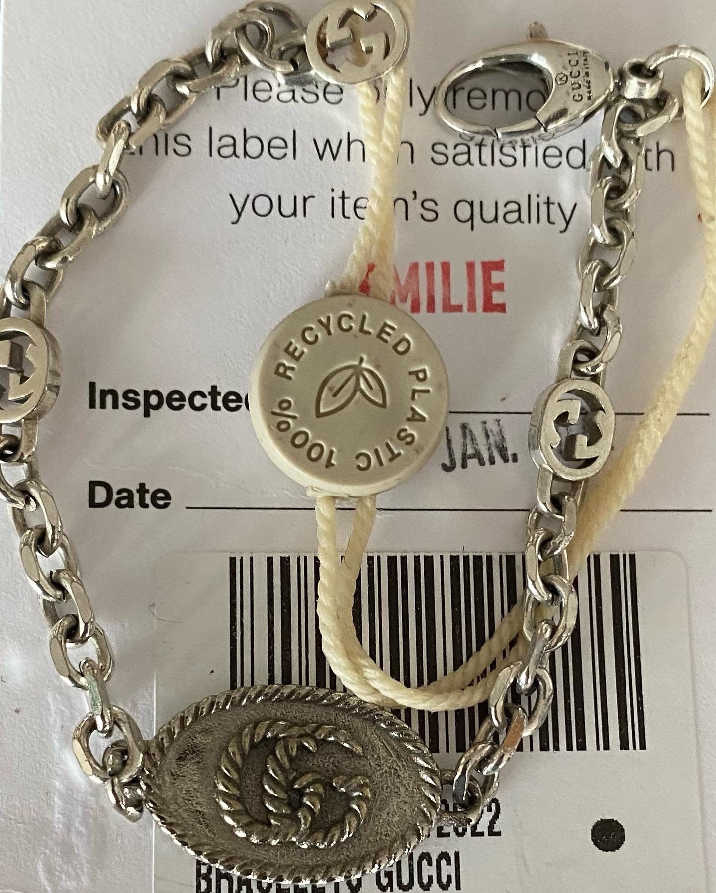 Authentic preloved vintage recycled repurposed reworked unique designer bracelet  jewellery anti-tarnish Gucci pendant silver