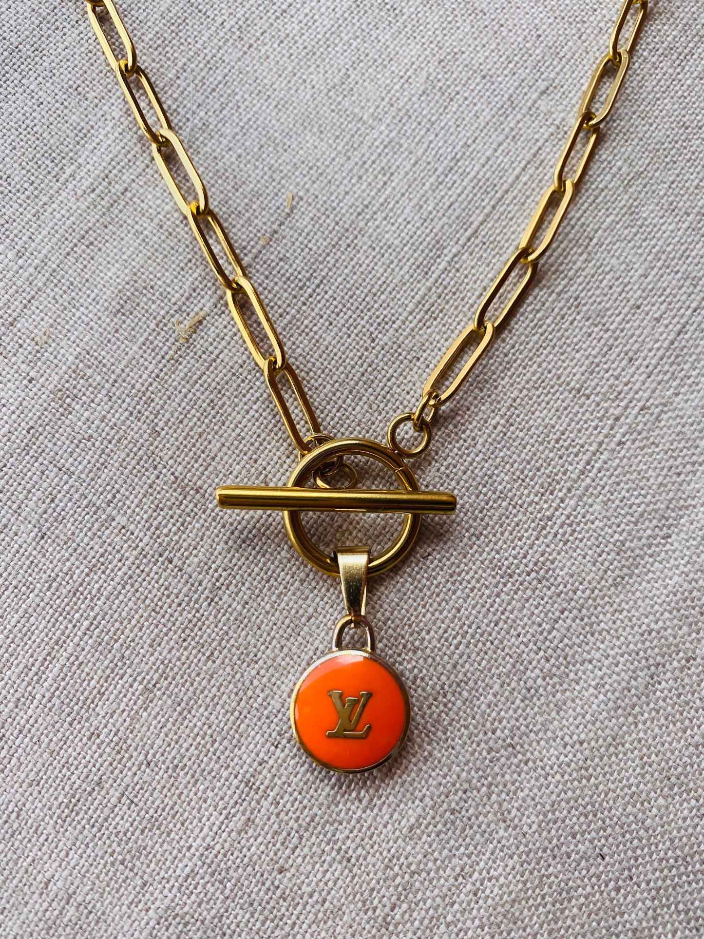 Authentic LOUIS VUITTON Pastilles Orange charm reworked necklace