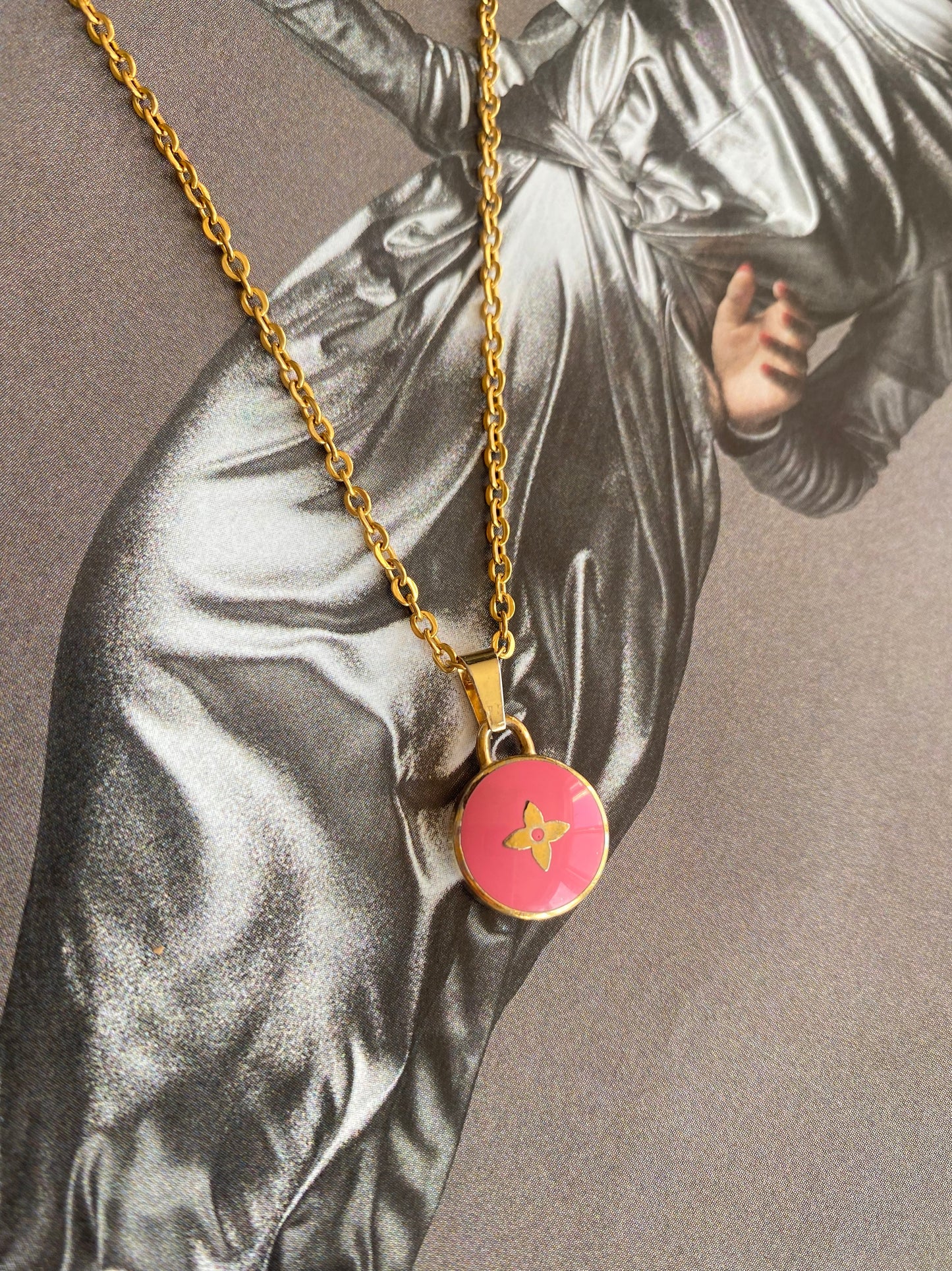 Authentic LOUIS VUITTON Pastilles Pink LV charm reworked necklace
