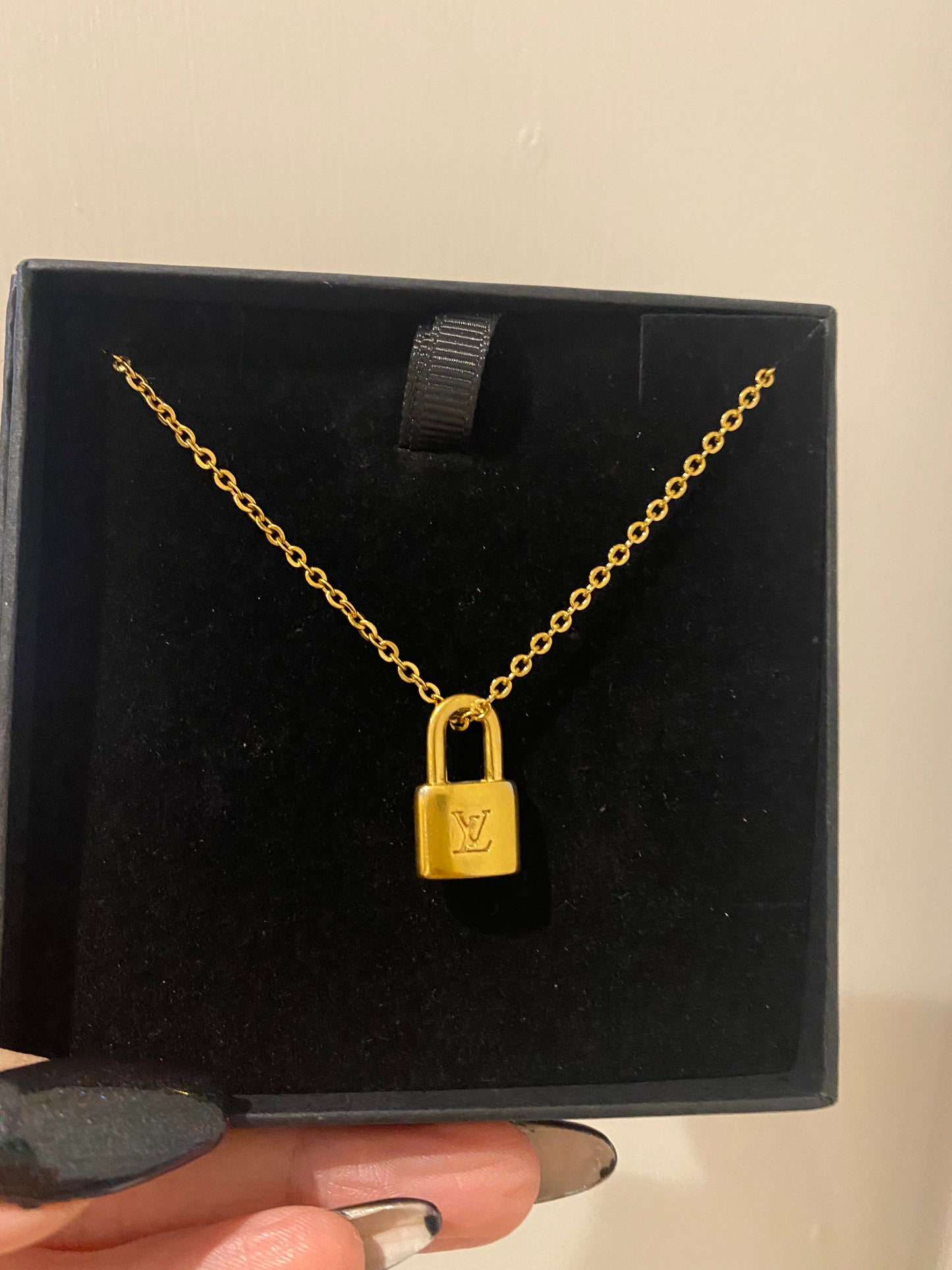 Authentic LOUIS VUITTON vintage LV padlock pendant on necklace