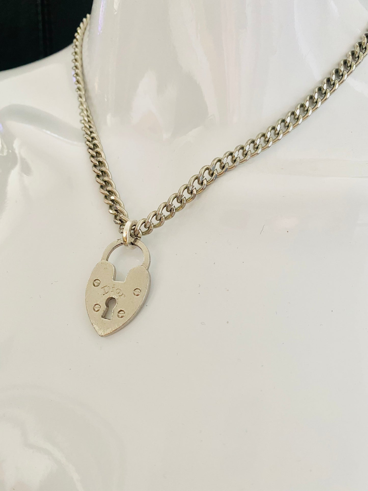 Authentic DIOR vintage Padlock Heart pendant reworked necklace