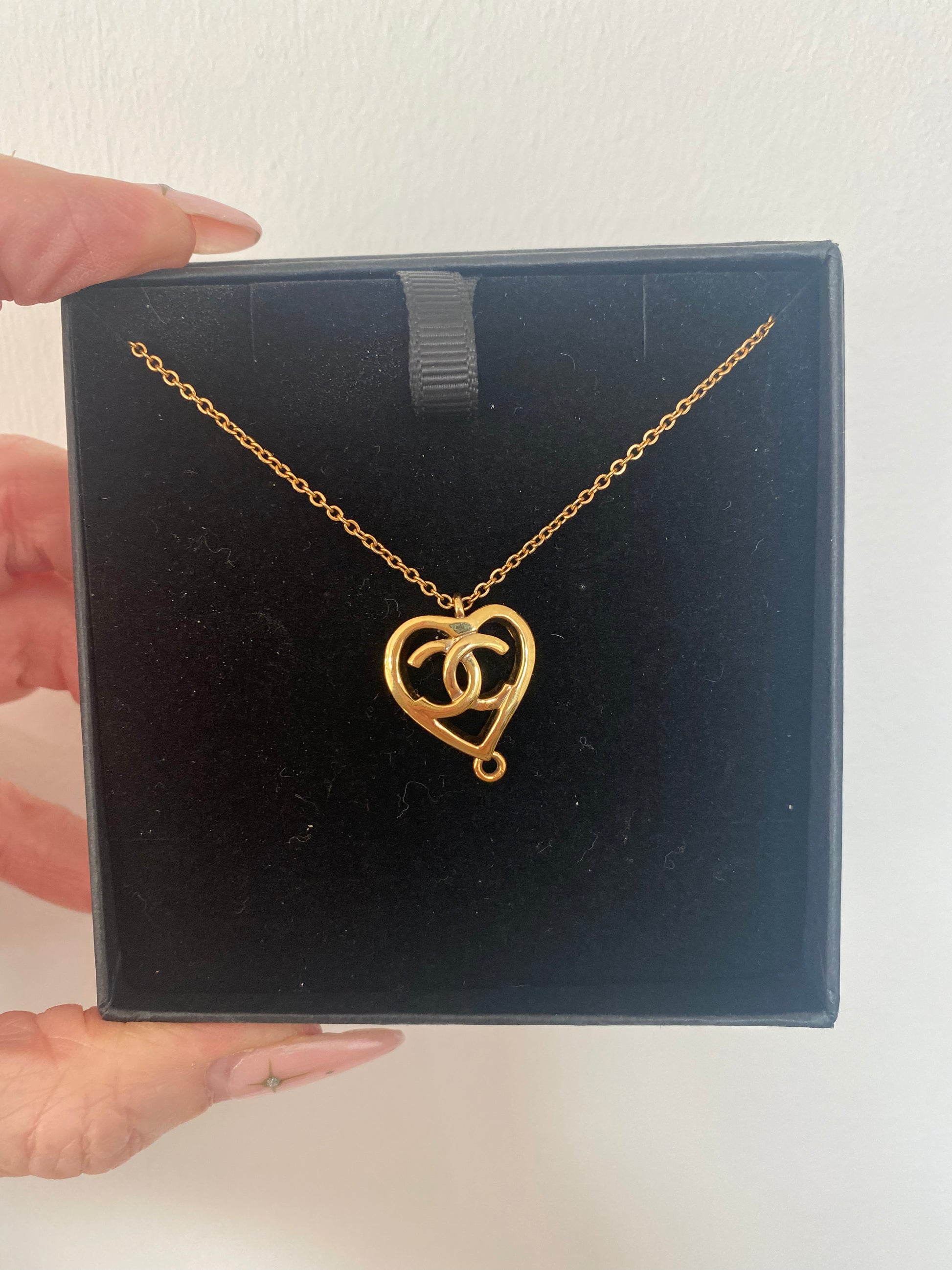 Authentic CHANEL vintage gold CC heart pendant reworked necklace