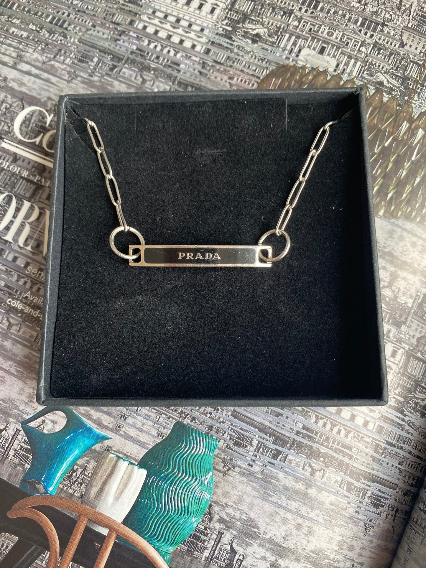 Authentic PRADA silver pendant reworked necklace