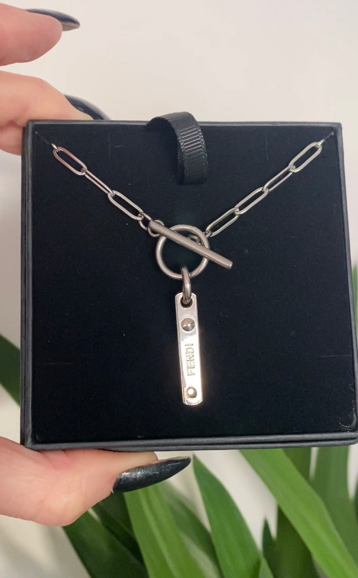 Authentic FENDI vintage silver pendant reworked necklace