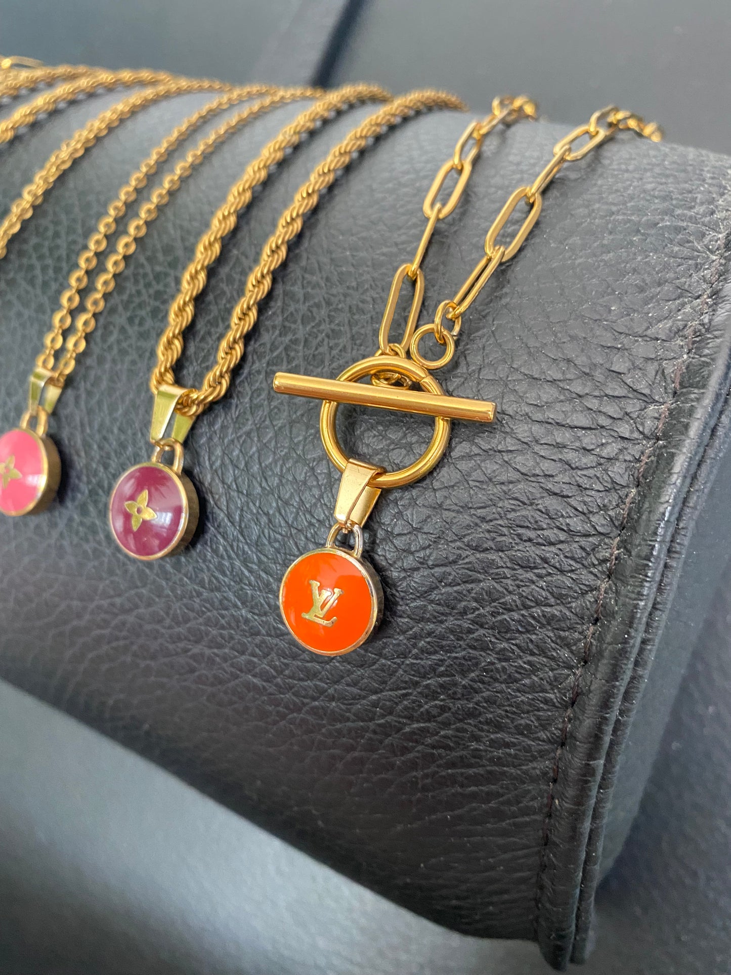 Authentic LOUIS VUITTON Pastilles Orange charm reworked necklace