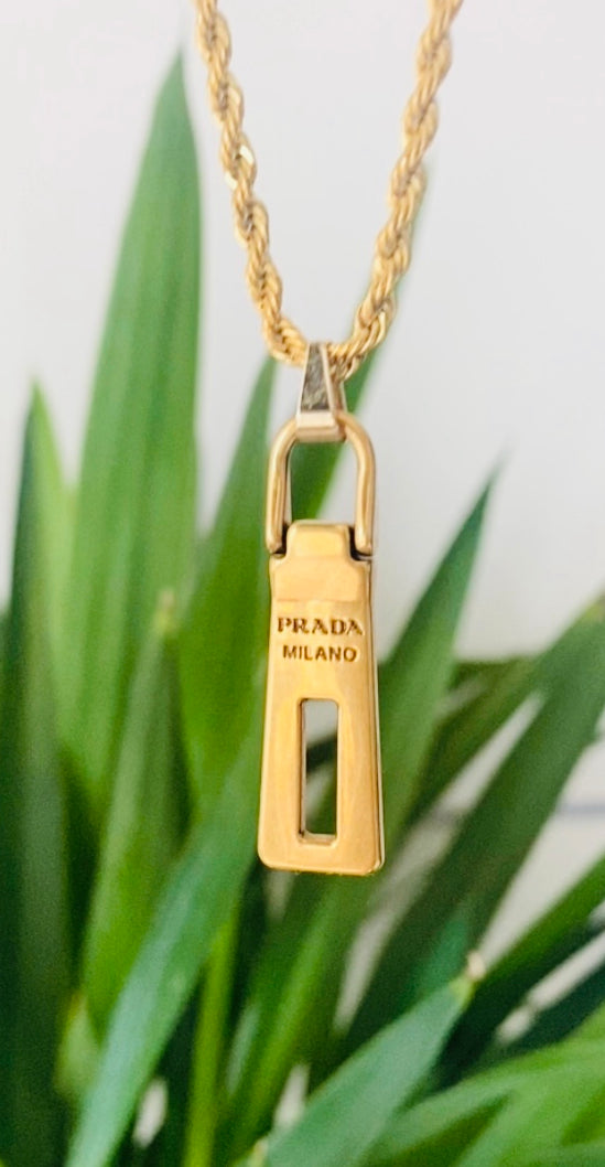 Authentic PRADA gold pendant reworked necklace