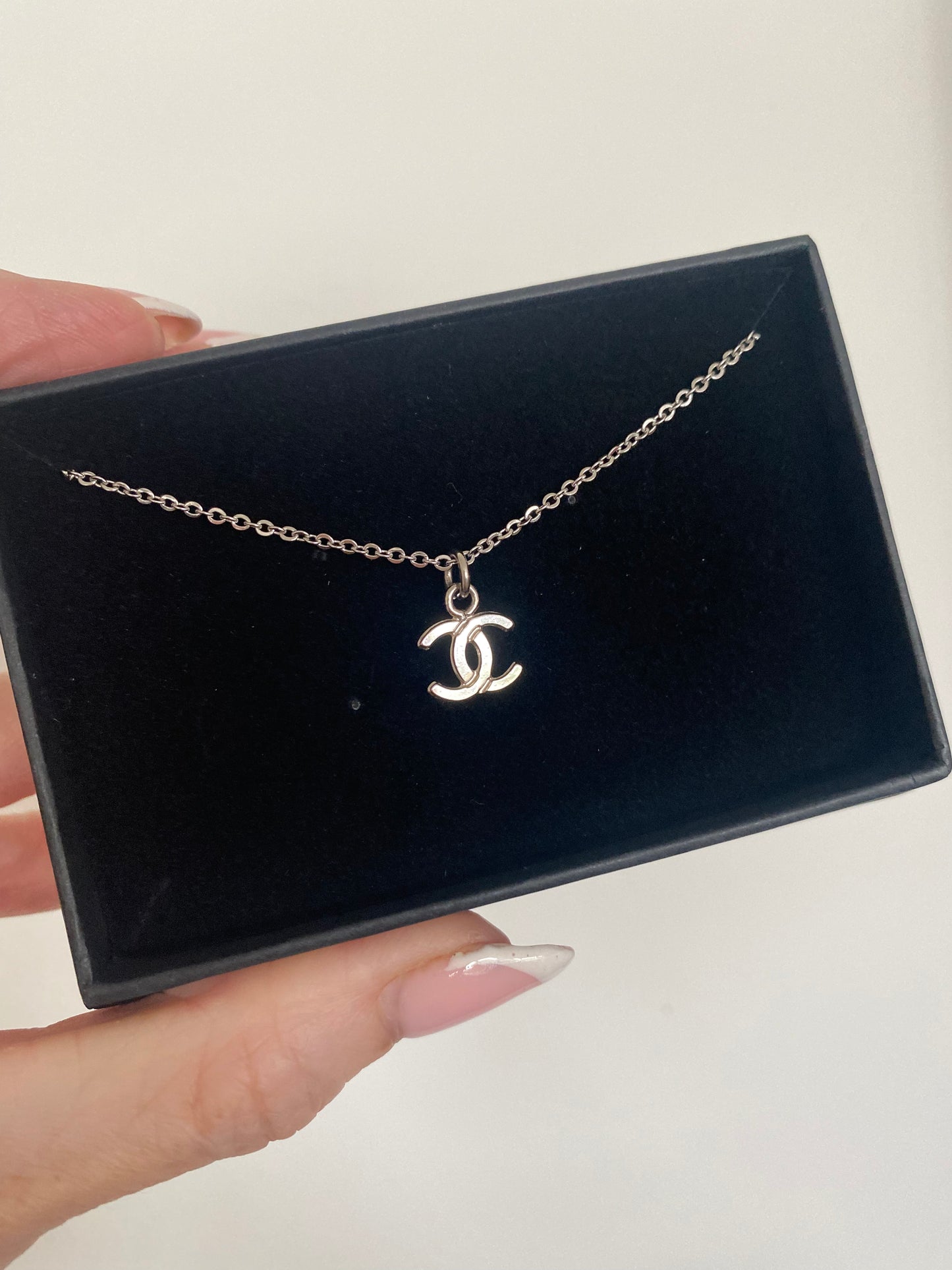 Authentic CHANEL vintage silver CC pendant reworked necklace