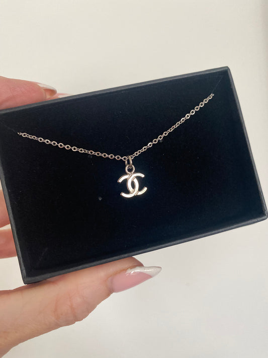 Authentic CHANEL vintage silver CC pendant reworked necklace