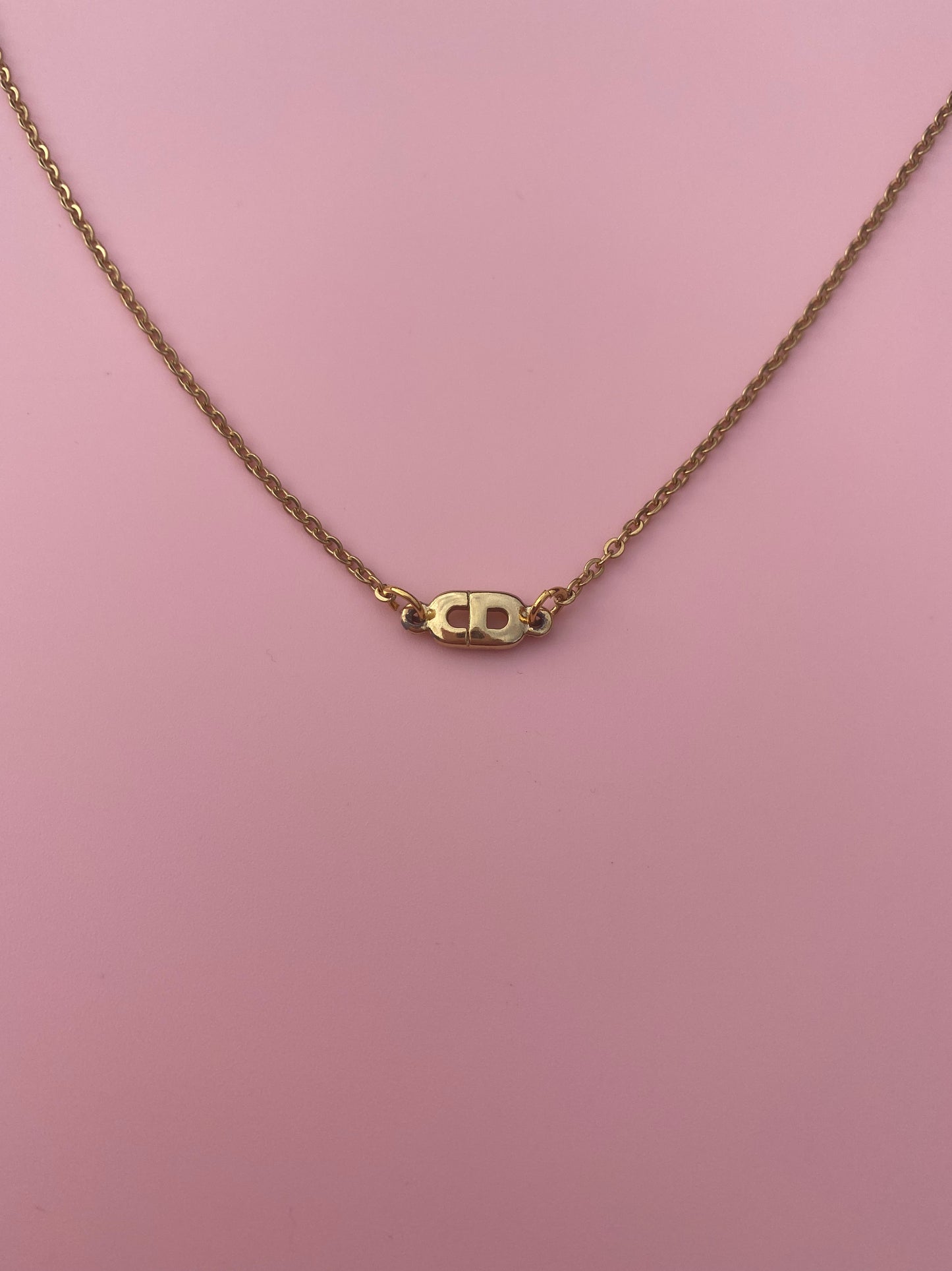 Authentic DIOR reworked CD gold pendant necklace