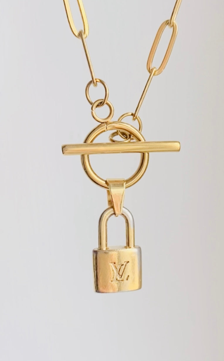 Authentic LOUIS VUITTON Padlock vintage pendant reworked necklace