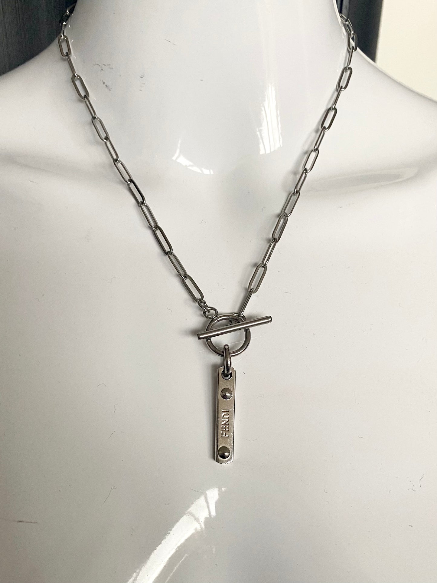 Authentic FENDI vintage silver pendant reworked necklace